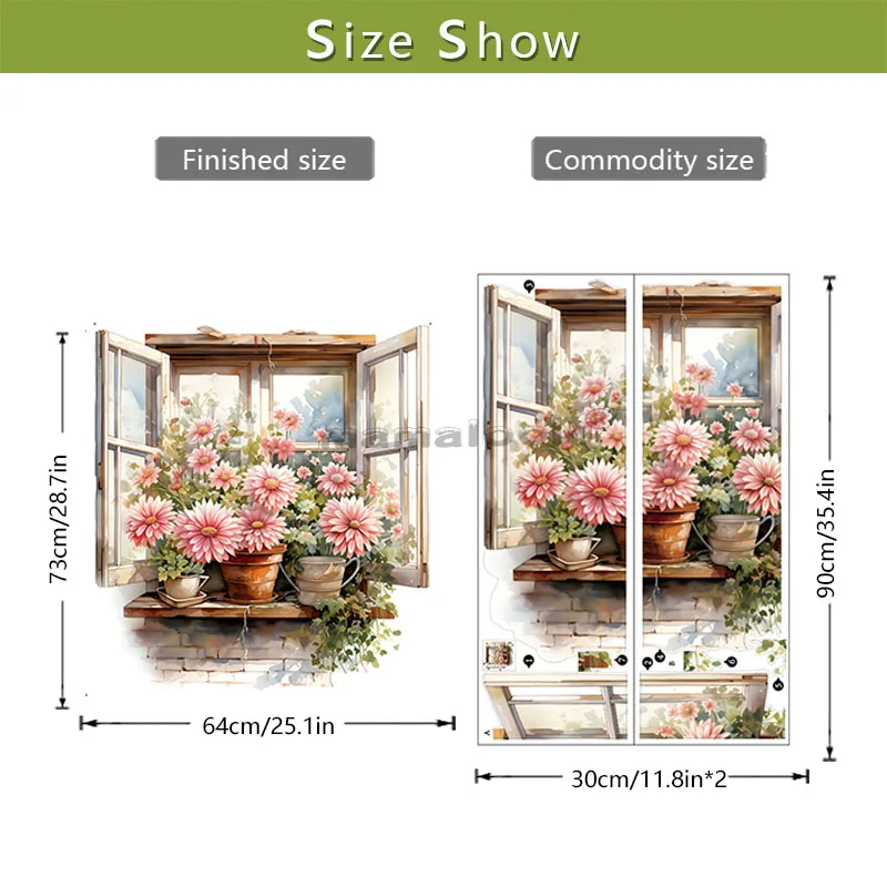 Fake Window Flowers Wall Sticker Living Room Wall Corridor Entrance Background Home Decoration Wall Art Self-adhesive Waterproof