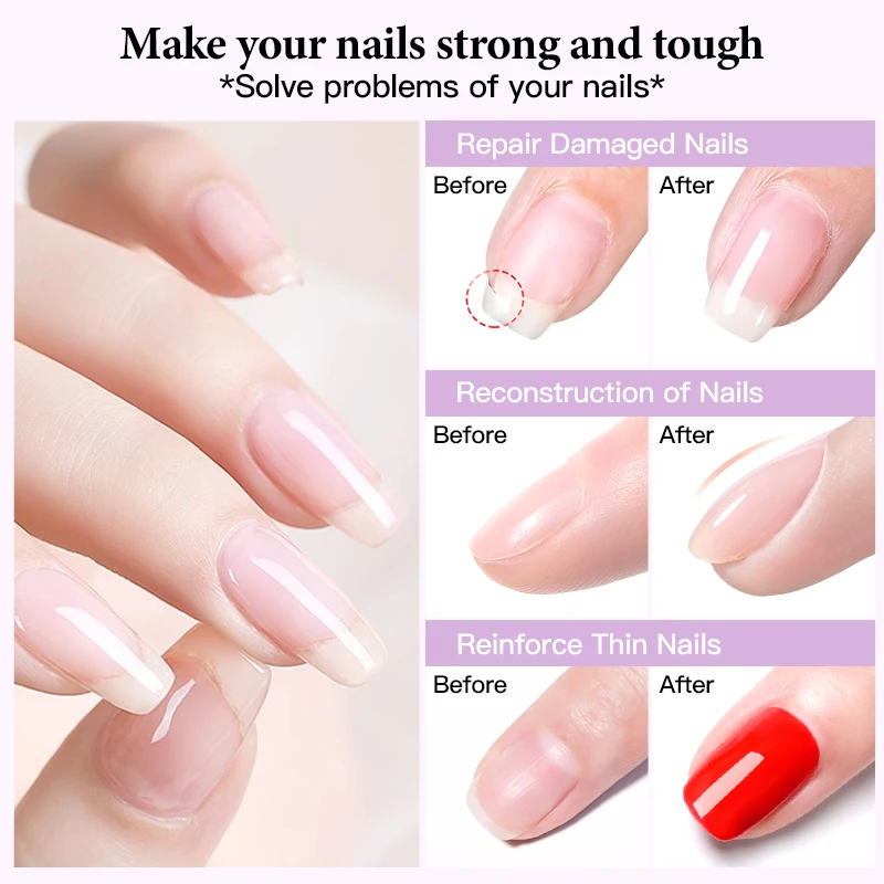 7ML Fiber Rubber Gel Nail Polish Quick Extension For Nails Strengthener For Broken Nail Repaired Fiberglass UV Self Leveling Gel