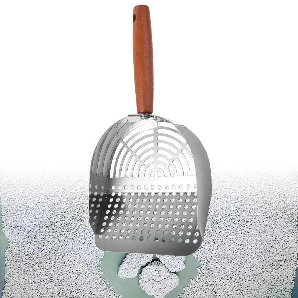 

Stainless Steel Cat Litter Scoop with Hanging Hole Long Wood Handle Toilet Garbage Picker with Hook Non-sticker Pet Waste Shovel