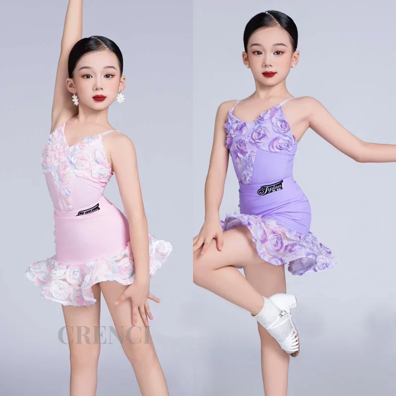 

Kids Performance Dancing Dresses Children'S Ballroom Dance Costume Girls Sleeveless Latin Dance Dress Training Wear