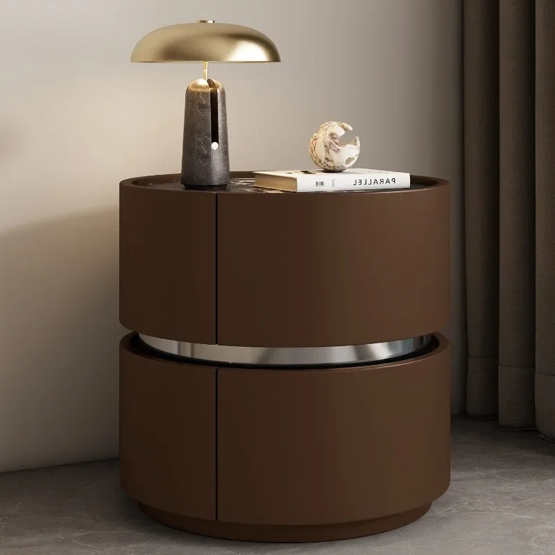 European Luxury Bedside Table Italian Display Mid Century Modern Night Stand Vintage Round Mesita De Noche Bedroom Furniture