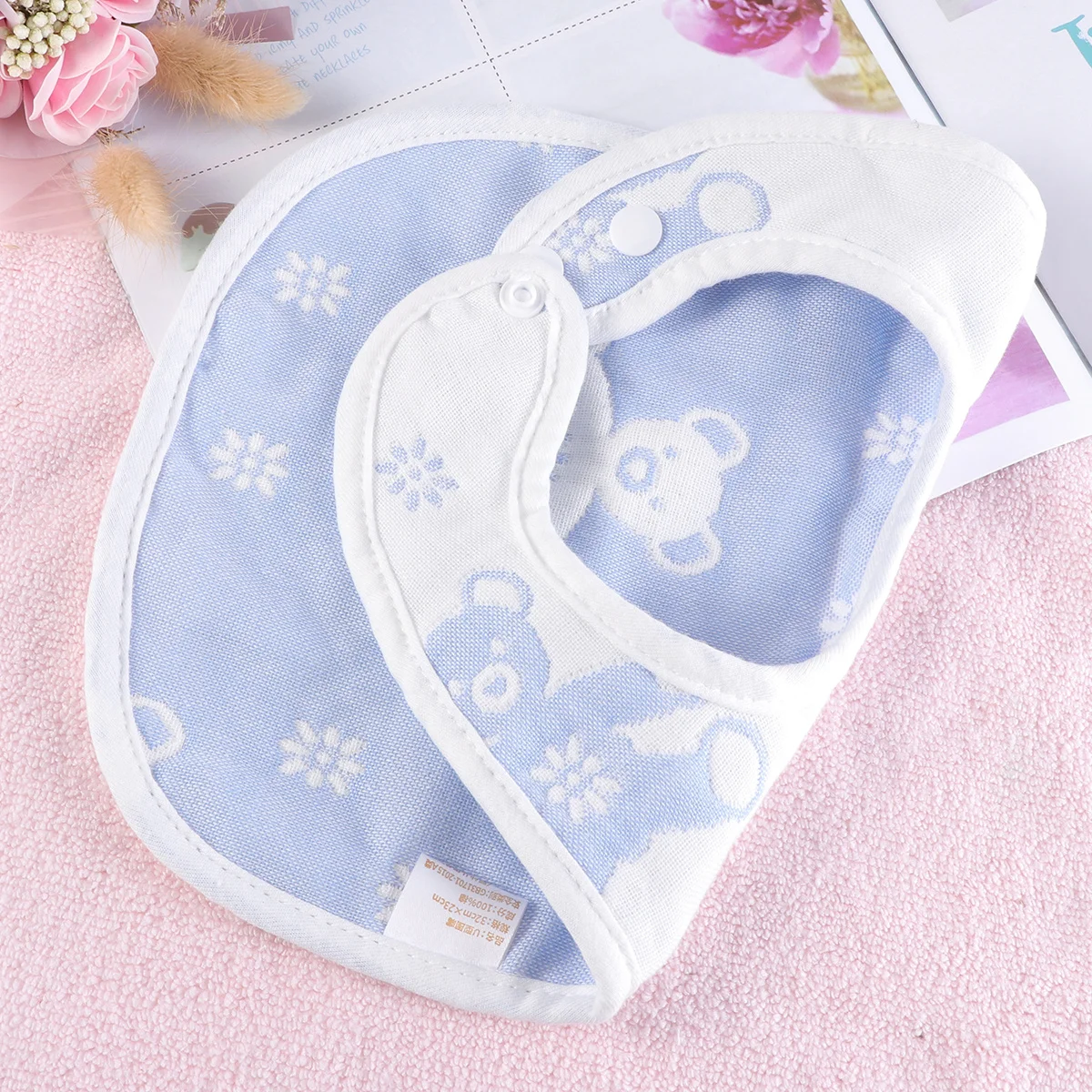 신생아용 방수 식사용 턱받이, 부드럽고 피부 친화적인 코튼 스냅 패스너 턱받이, 코튼 U