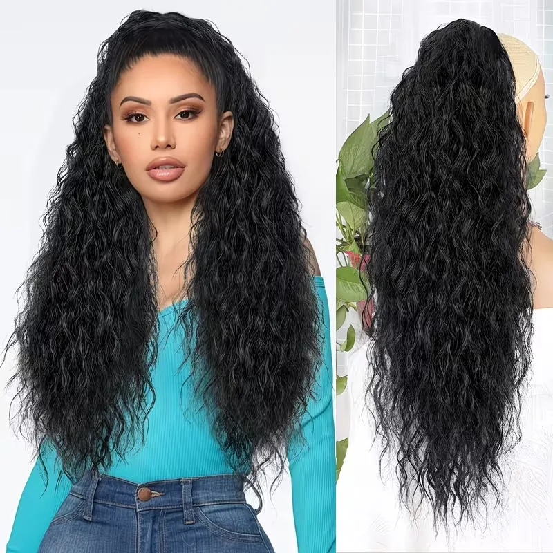 Ponytail Extension 28 Inch Claw Clip Ponytails Hair Extensions For Women Claw Long Deep Wave Curly Ponytail Synthetic Hairpieces Pony Tail Clip In Claw Hair Extensions Fluffy Wavy Hairpieces For Women Daily Use