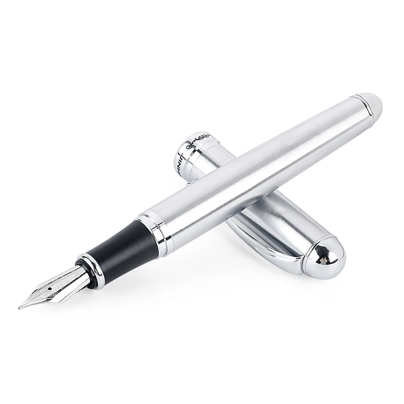 Imagem -06 - Silver Stainless Steel Fountain Pen Médio 18kgp Nib Escola e Material de Escritório Canetas Papelaria Presente Marca de Luxo Jinhao-x750