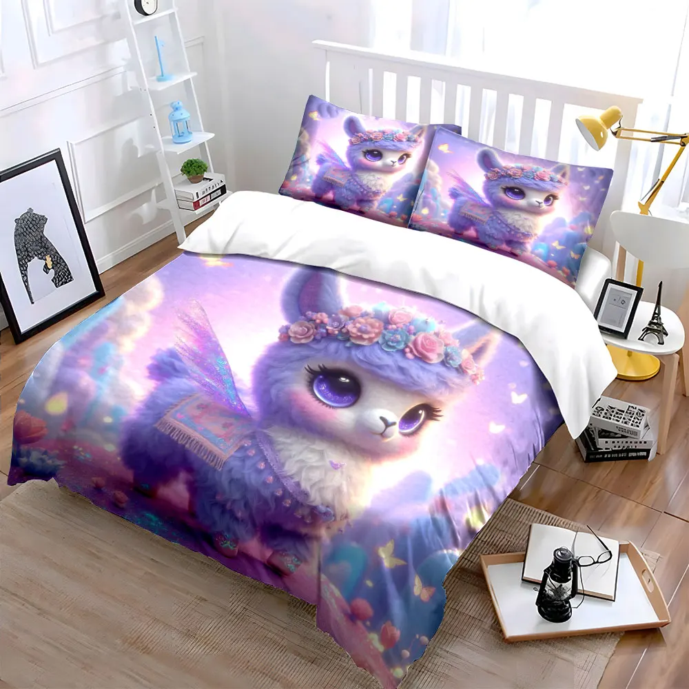 Dreamy Purple Fantasy Fluffy Creature Printed Duvet Cover Set1 Duvet Cover+2 PillowcaseMulti Size Bedroom Bedding Decor