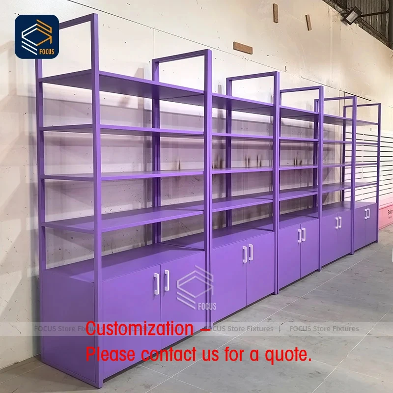 custom.Custom Retail Fixtures Metal Display Shelving Unit Purple Powder Coated Cabinet Storage Display Rack Shop Furniture