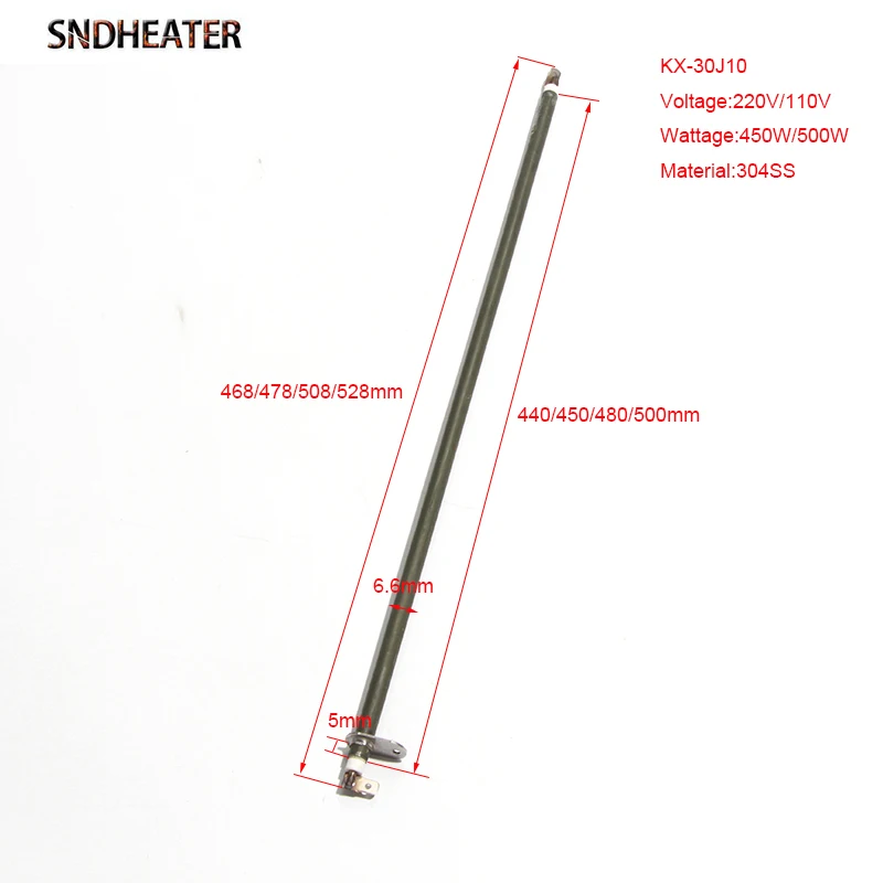 SNDHEATER 2 szt. Elektryczny prosty grzejnik rurowy 450W/500W 304SUS 6.6mm * 468/478/508/528mm 110V/220V piekarnik nagrzewnica powietrza