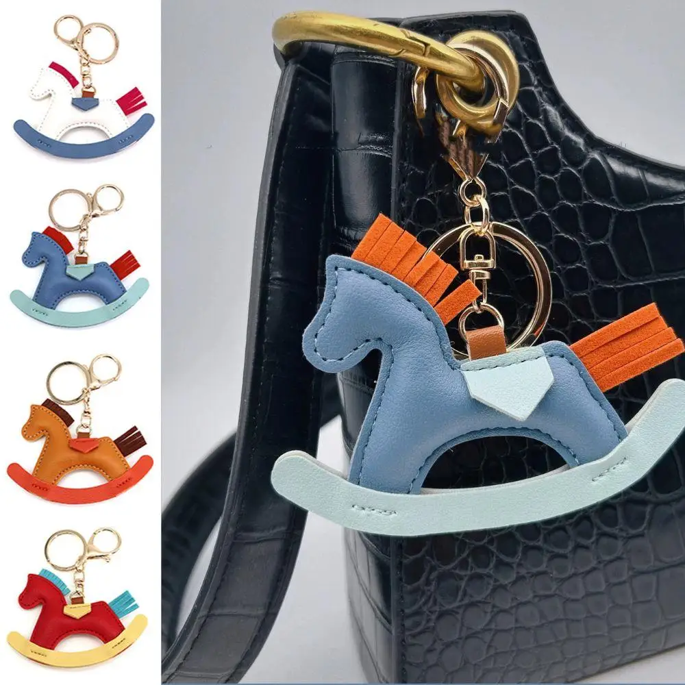 

Fashion Bag Charm Decoration Trendy Leather Charms Bag Pendant KeyChain Cartoon Pony Rocking Horses Keyring Cute Bag Decoration