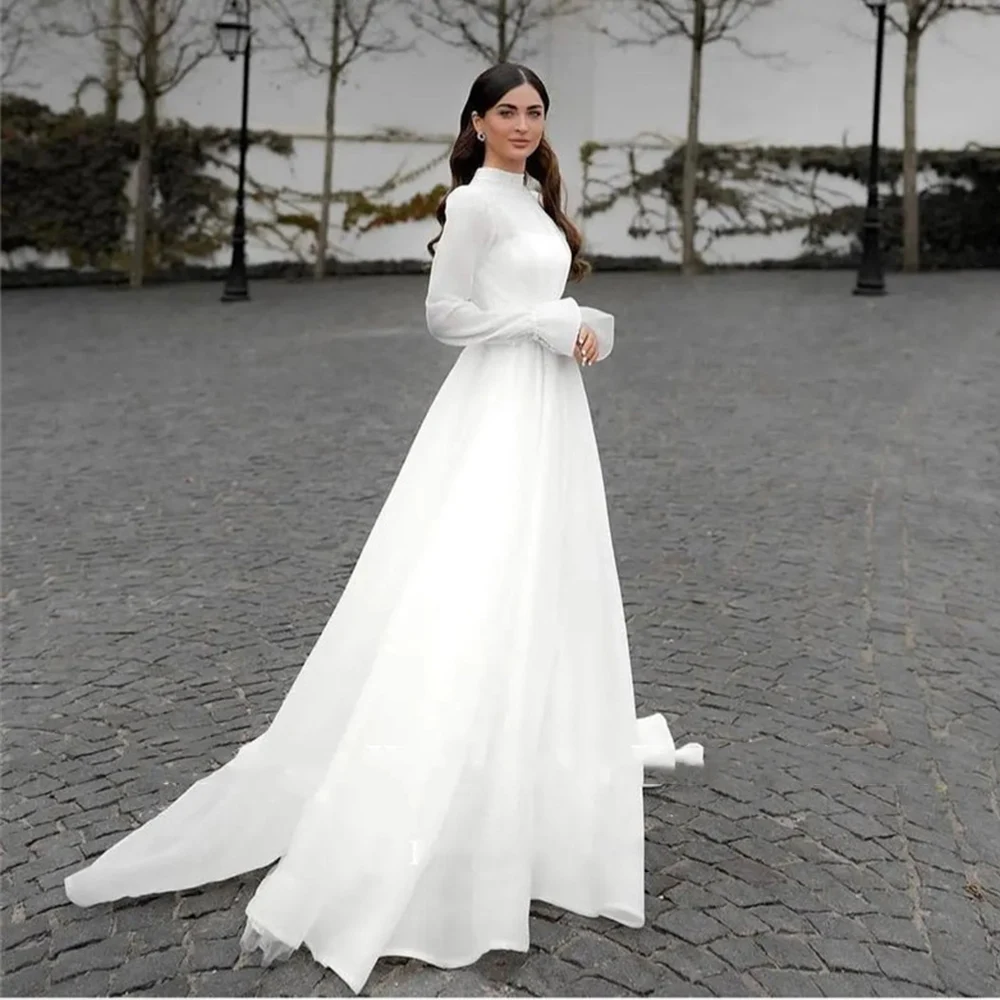 Robe de Mariée Trapèze en Organza à Manches sulfpour Femme Arabe, Magnifique, sur Mesure, Modeste, Dubaï