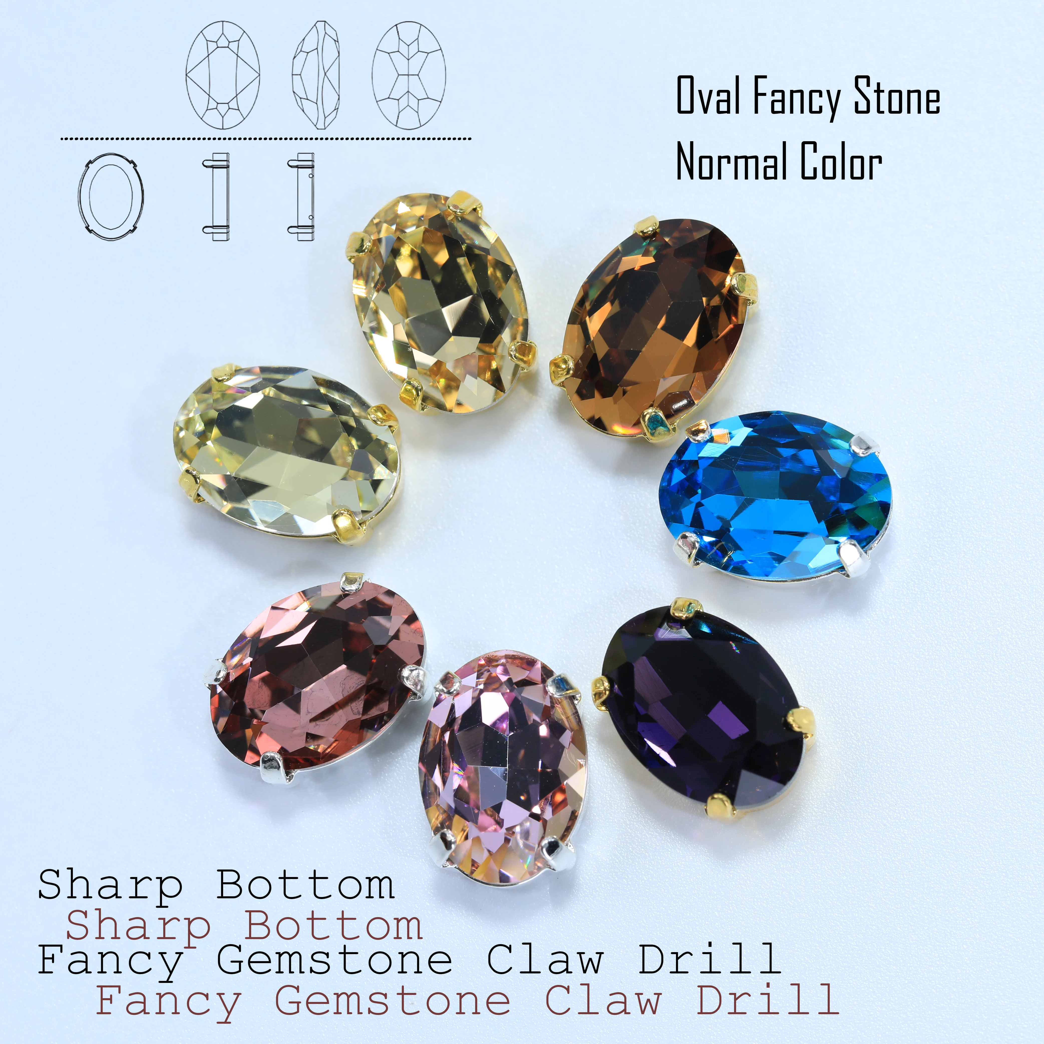 Ovale Fancy-Steine mit Krallenfassung, Strasssteine in Normalfarbe, Hochglänzender Kunststein, DIY-Zubehör für Hochzeitskleider, Schuhe, Taschen – Detail 1