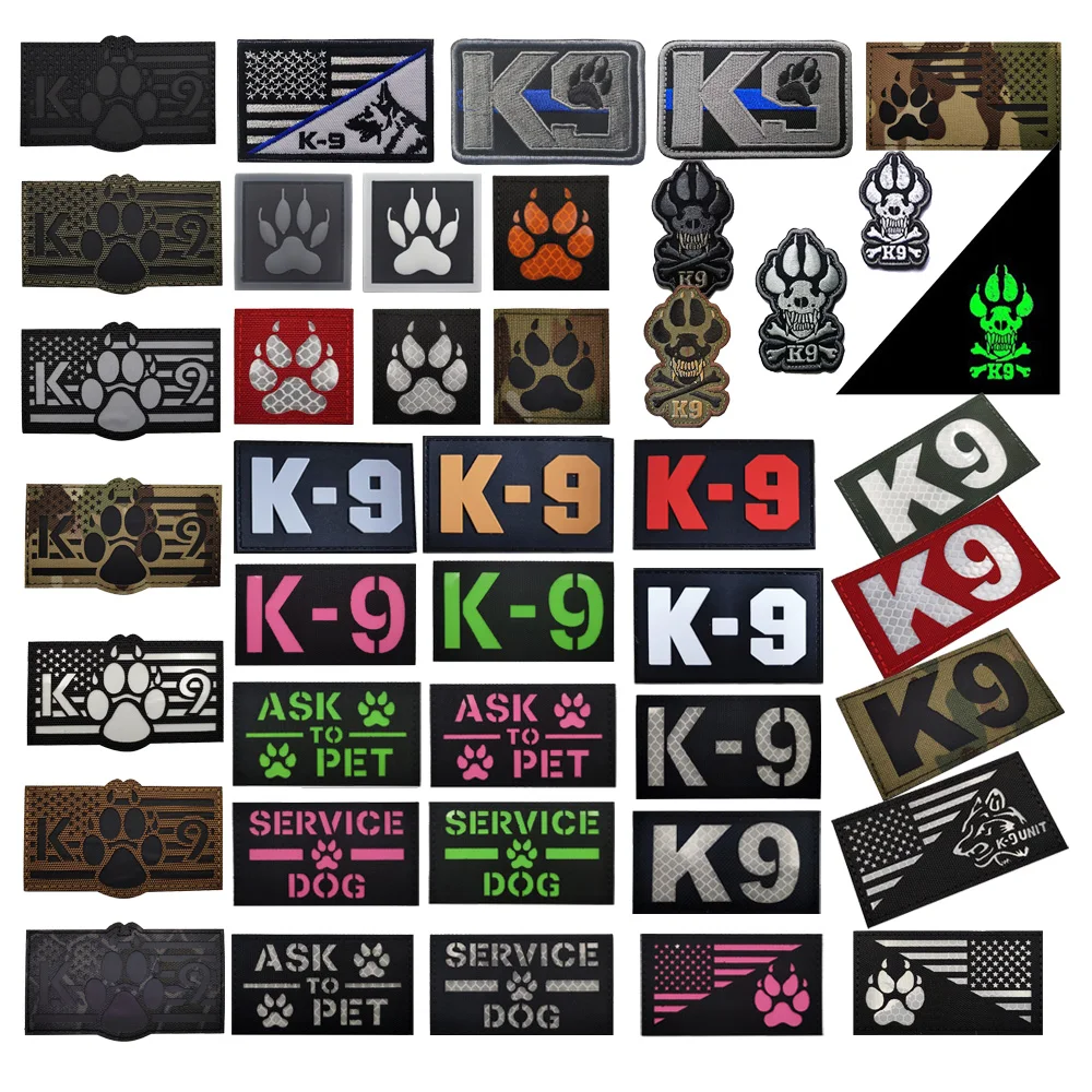 

Outdoor Bag Accessories K9 Dog Claw Armband K-9 Pet Dog Coat Embroidered Fabric Patch Bag Attached IR Reflective Morale Badge