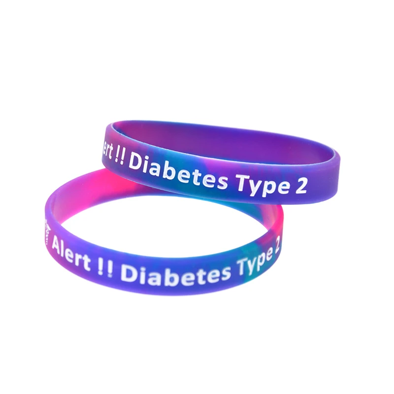 50 Stück, neues Modell, medizinisches Warnarmband, Diabetes Typ 2, Silikonarmband, unisex, 4 Farben. – Detail 2