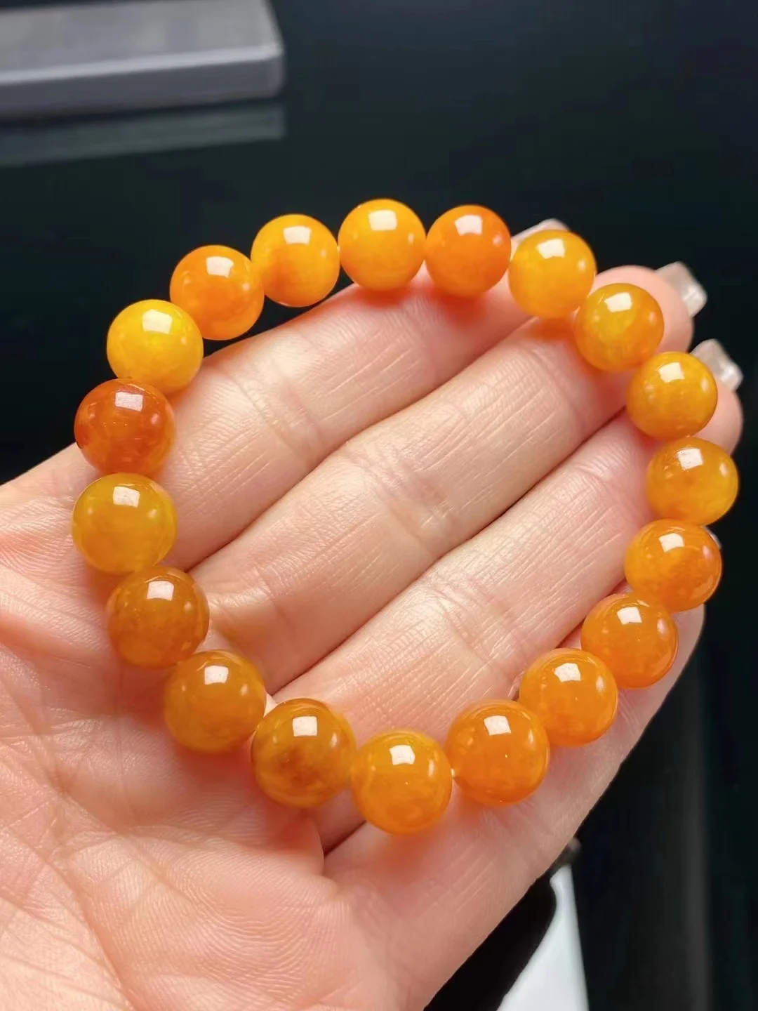 High Quality Jewelry Rare Natural Yellow Jadeite Hand String Exquisite Elegant Tone Perfect Jade Bracelet Chain Jewellery