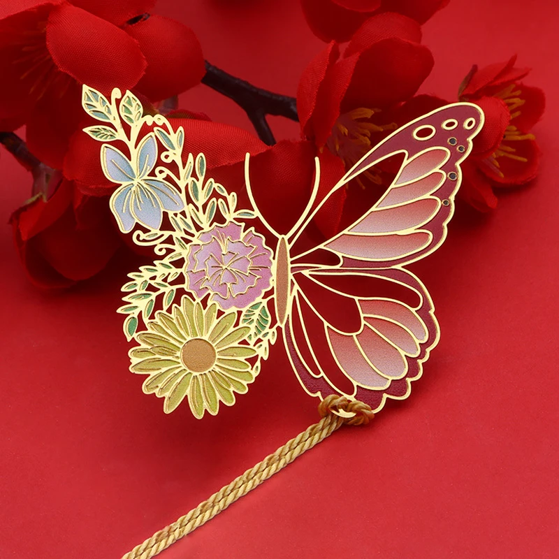 Bookmarks Tassel Pendant MetalButterfly Flower Bookmark Retro Stationery Reading Book Clip Student Gift School Office Supplies