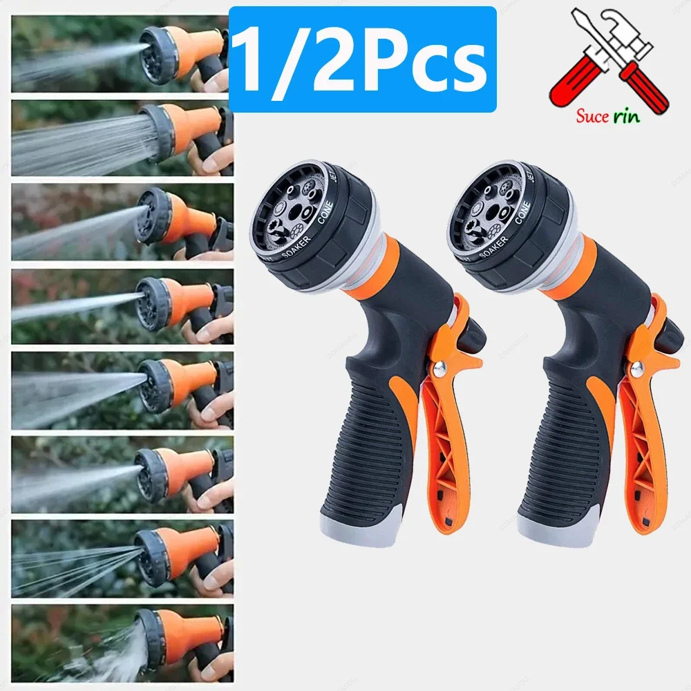 

1-2Pc Watering Gun Garden 8 Modes High Pressure Sprayer Adjustable Irrigation Watering Nozzle Plant Lawn Yard Watering Sprinkler