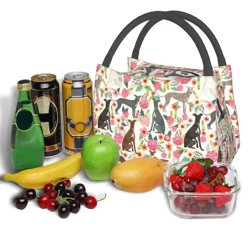 Italian Greyhound Dog Floral Insulated Lunch Bag for Women Resuable Sighthound Whippet Dog Thermal Cooler Lunch Tote Work Picnic