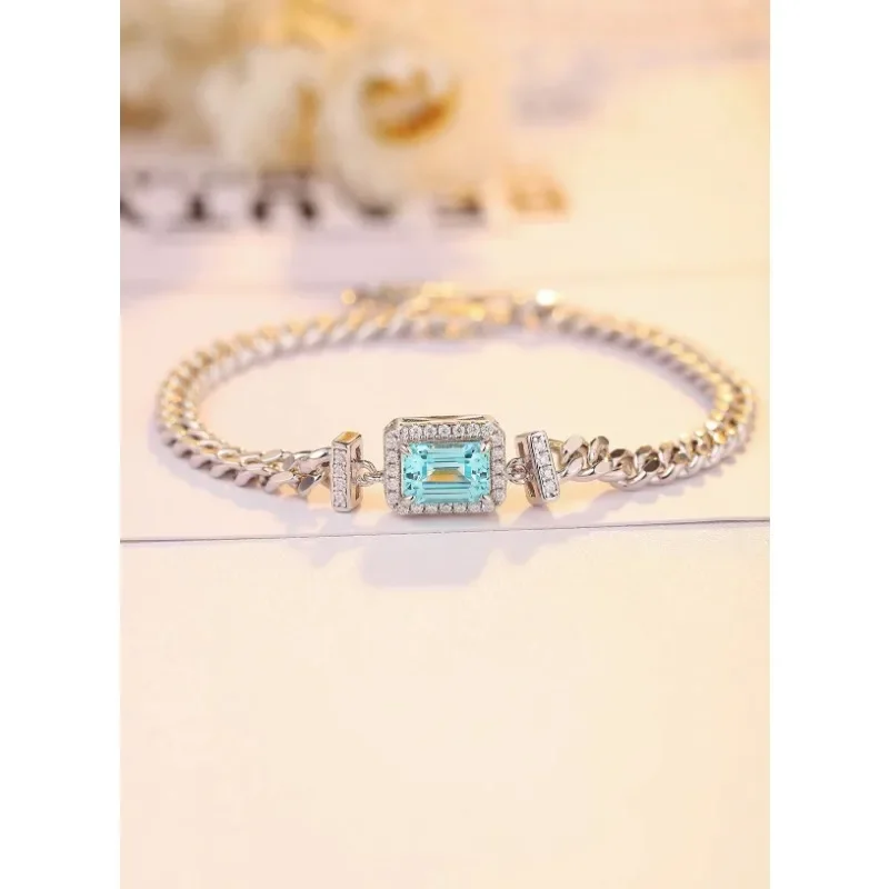 

Ruihe New Arrival 925 Silver Emerald Cut 1.51ct Lab Grown Paraiba Bracelet for Women Gemstones Jewelry Couple Bracelet Jewelry