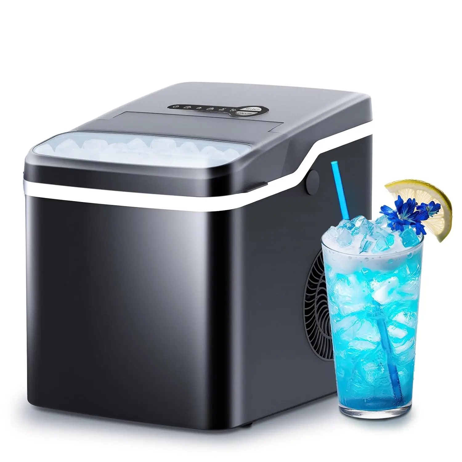 

Ice Maker Countertop with -Cleaning, 26Lbs/24Hrs, 9 Cubes in 6 Mins, One-Click Button, 2 Sizes of Ice, Saving Ice Machine, for