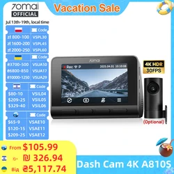 70mai 4K Dash Cam A810 Ultra HD Built-in GPS ADAS Auto Record 150FOV Motion Detection 70mai A810 4G Car DVR Support Rear Cam