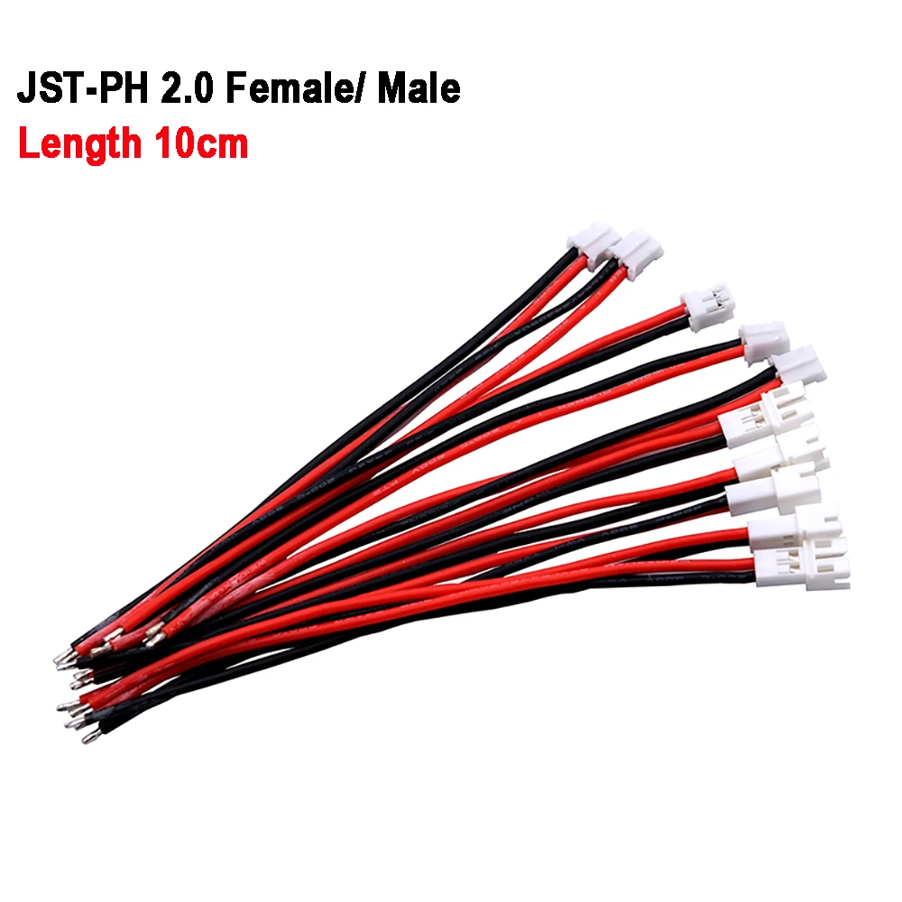 10cm 24AWG Tiny Whoop JST-PH 2.0 Female/ MAle Plug Silicone Cable for UR65 US65 UK65 Beta65 Micro FPV Drone Accessories