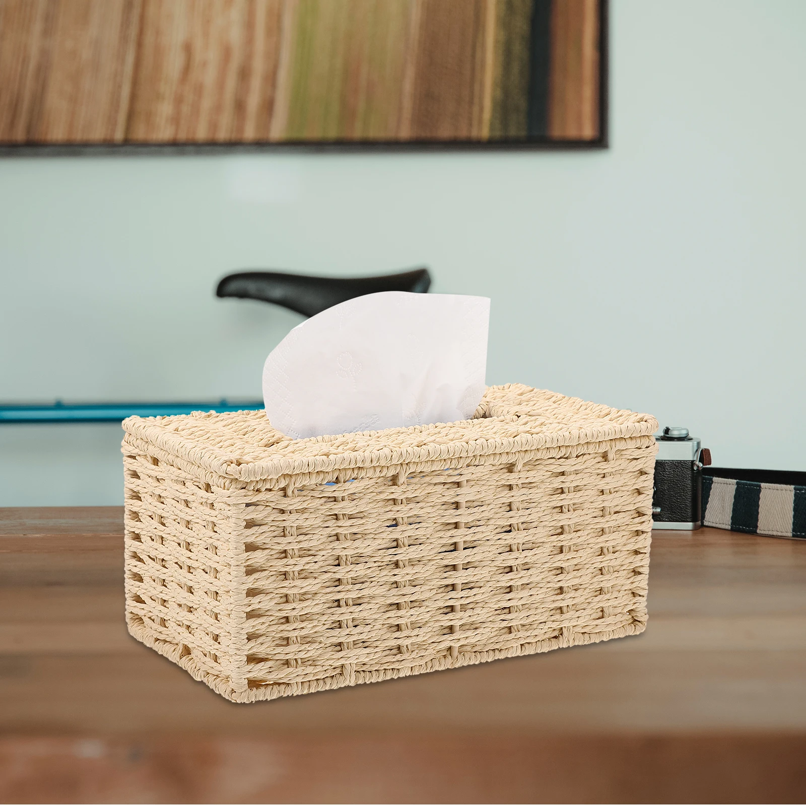 

Woven Tissue Box Tissues Rectangular Small Rustic Paper Towel Rope Basket Mutton