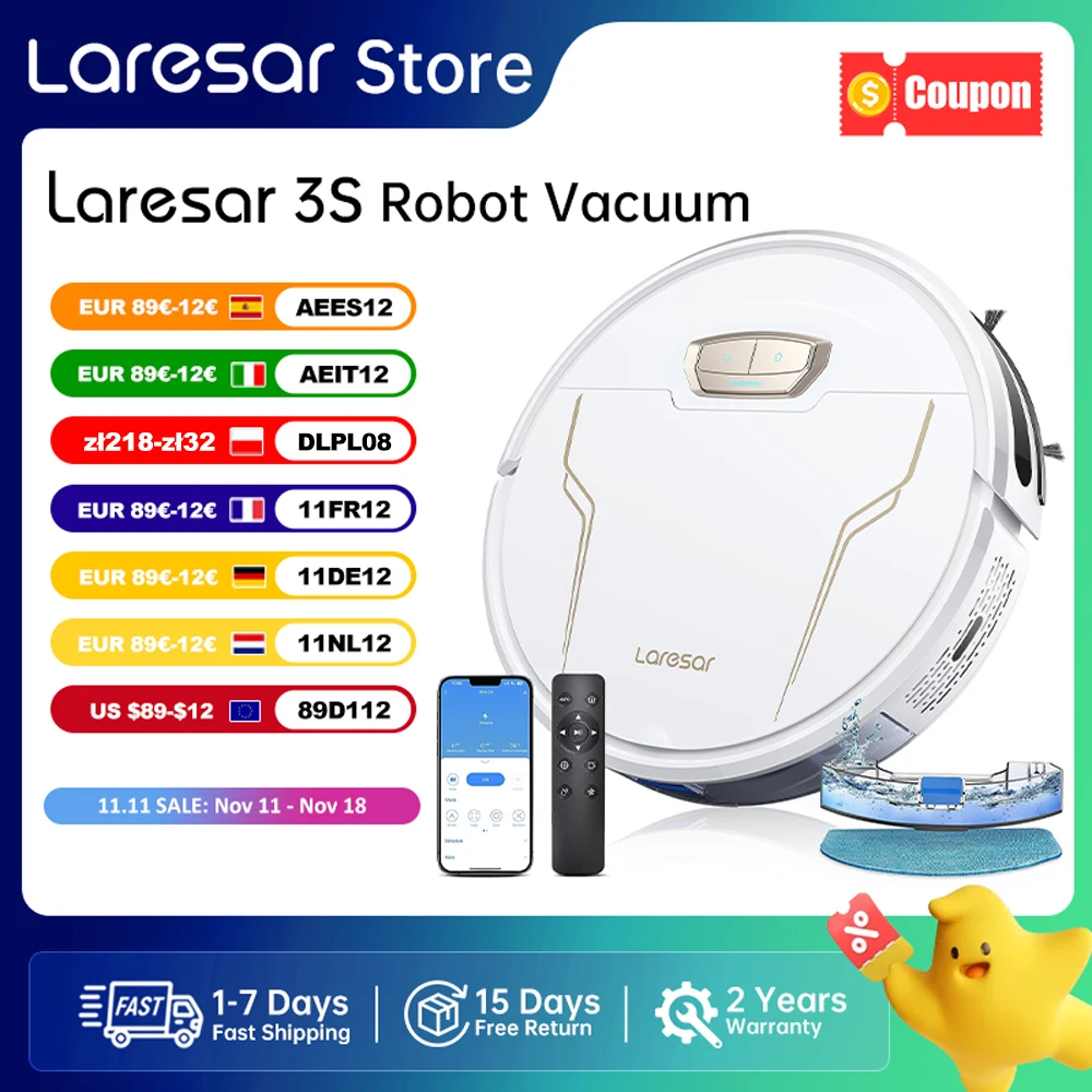 Laresar 3s Robot Vacuum Cleaner Mop 5000Pa Smart APP Control Intelligent Planned for Home Floor Washing Carpet Pet Hair Cleaning