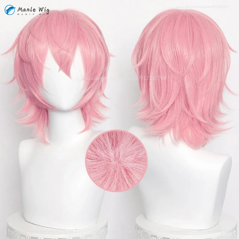 Anime Ayato Yuri peruka do Cosplay 40cm/35cm krótkie różowe puszyste włosy odporne na ciepło syntetyczne włosy impreza z okazji Halloween peruki +