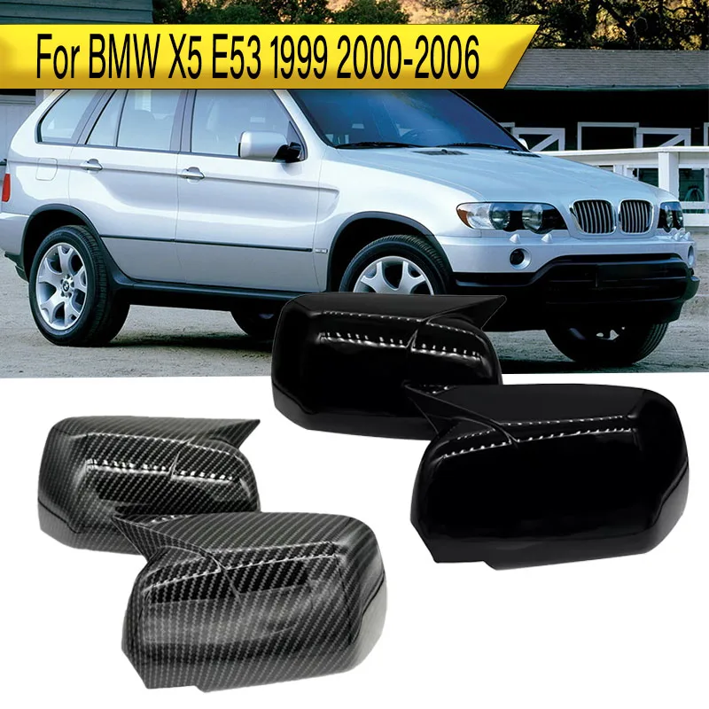 

Pair Car Side Wing Rearview Mirror Cover For BMW X5 E53 1999 2000-2006 Glossy Black/Carbon Fiber Look Rearview Mirror Caps Trims
