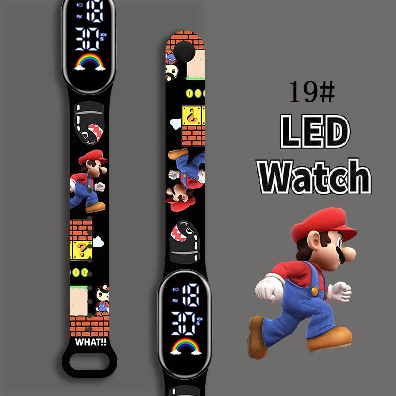 

Mario Bros Children's Watches Action Figures Luigi Princess Peach Yoshi Bowser kids Sport Wristband Waterproof Digital Watch