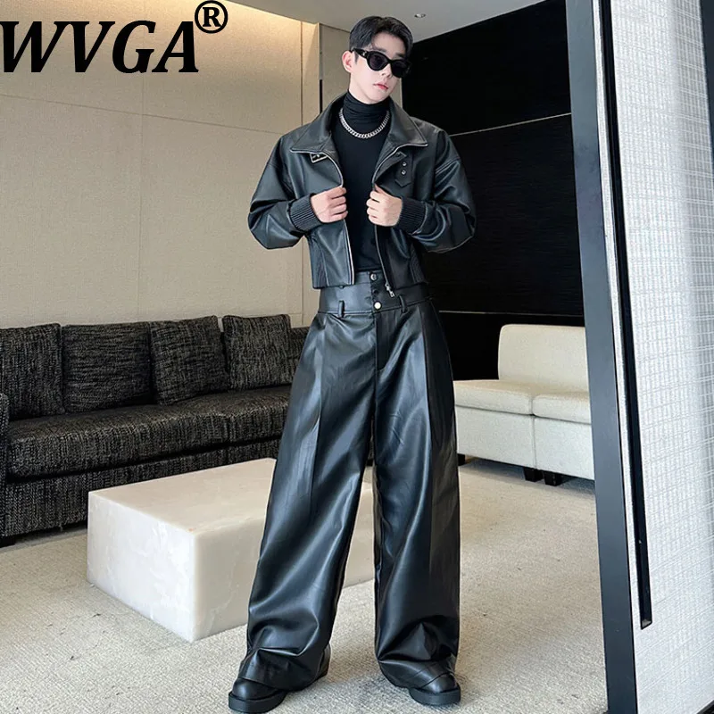 

WVGA Niche Designer Motorcycle Jacket + Mid-Waist Pleated Wide-Leg Leather Pants Set W17016