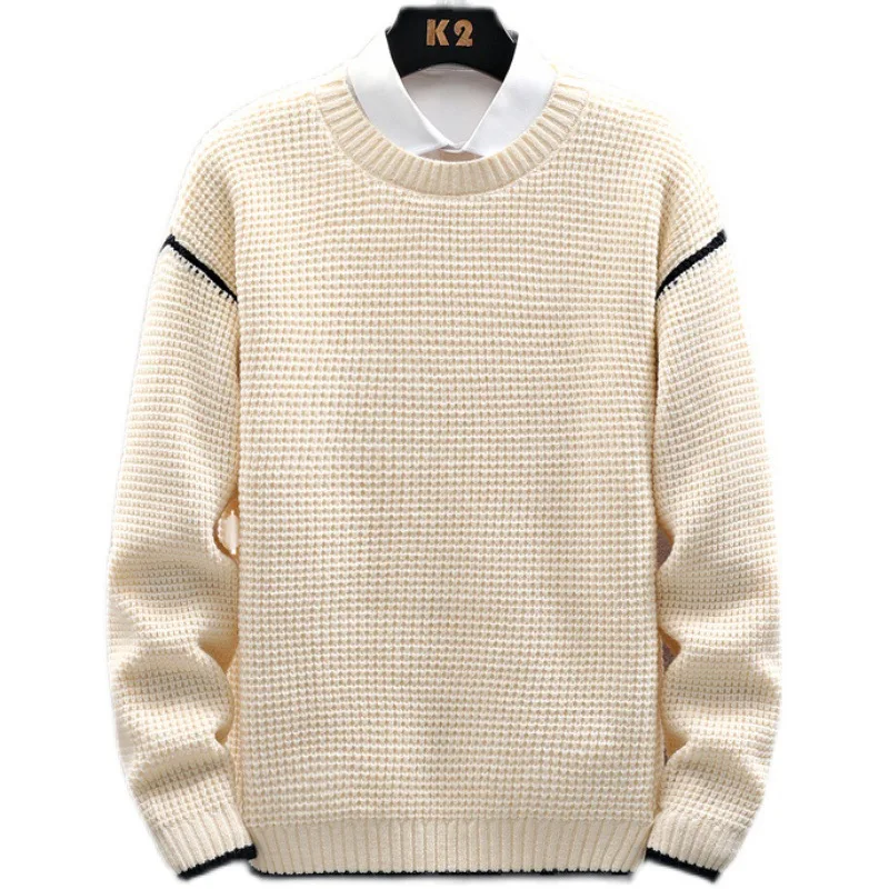 179 Winter New Fashion Men's Korean Style Thicken Warm Sweater Teens Casual Loose Knitwear O-neck Pullovers Classical Daily Tops