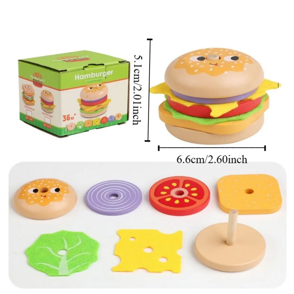 Houten speelhuis Burgerspeelgoed Stapelspel Prachtig vakmanschap Fantasiespel Keuken Voedselspeelgoed Hamburger Sandwich