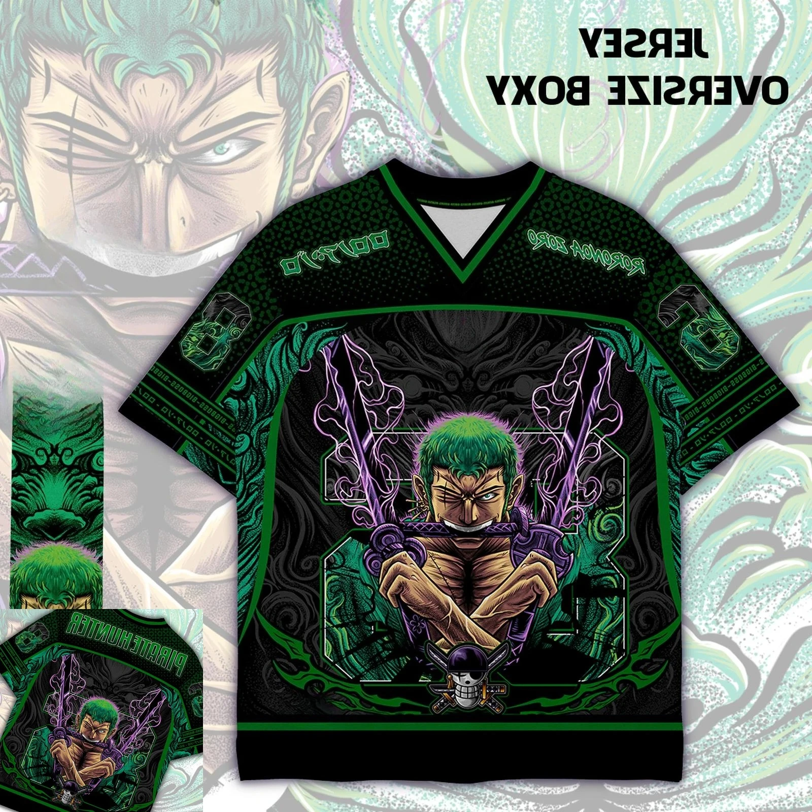 Ocean Adventure RORONOA ZORO Anime Y2k Baseball-Hockey-T-Shirt im koreanischen Stil 86 Jersey Mode Streetwear Anime Alltags-Unisex-T-Shirt