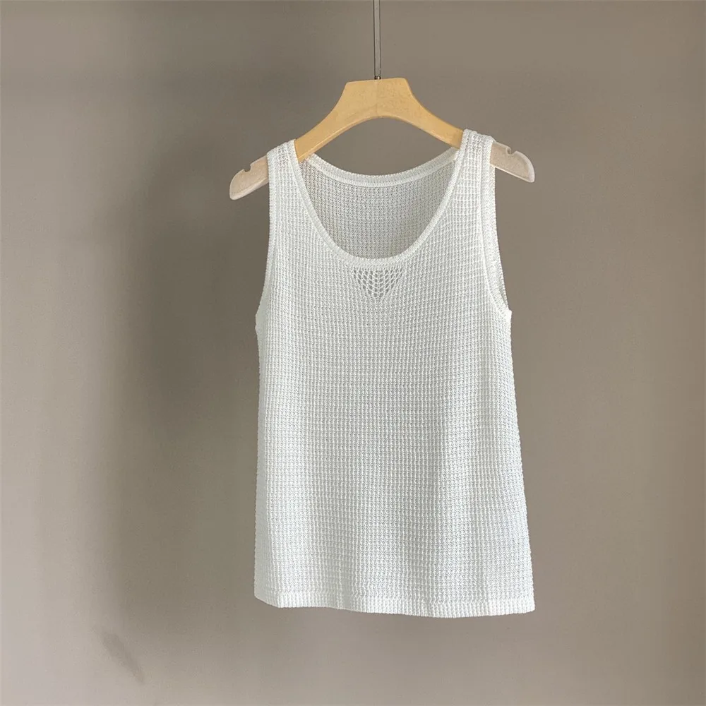 2025 Primavera/Estate Nuova canotta senza maniche lavorata a maglia versatile in cotone e lino tinta unita per donna