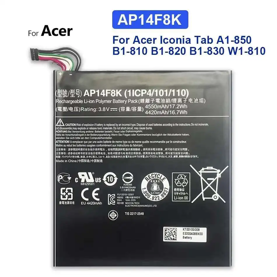 

4550 мАч AP14F8K для Acer Iconia Tab A1-850 B1-810 B1-820 B1-830 W1-810 Батарея для планшета Премиум Замена Легкий вес