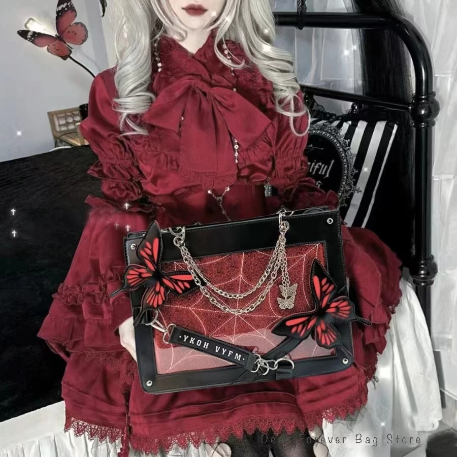 Labyrinth Butterfly Spider Web Letter Chain Handbags DIY Transparent Ita Bag Y2K Lolita Gothic Tote Vintage Fashion Shoulder Bag
