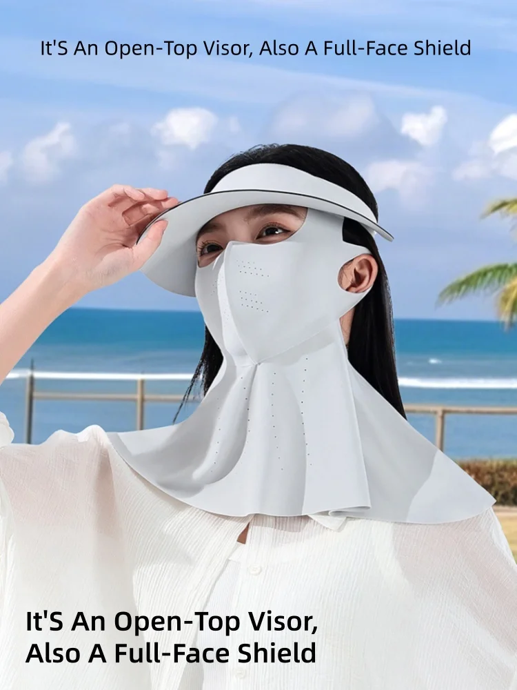 Summer Sun Protection Hat Full-Face Cover Women Ice-Silk Breathable UV Protection Neck Cover, Detachable