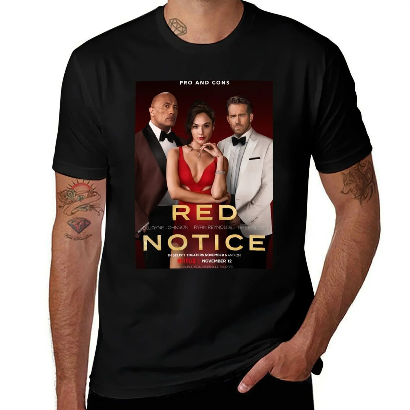 Poster Red Notice (2021) T-Shirt man t shirts cotton T-Shirt