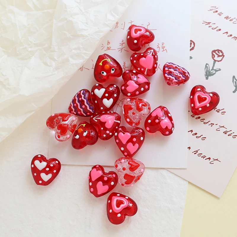 6pcs Ins Crystal Love Glass Straight Hole Beads Loose Beads Diy Handmade Jewelry Necklace Bead Accessories Material