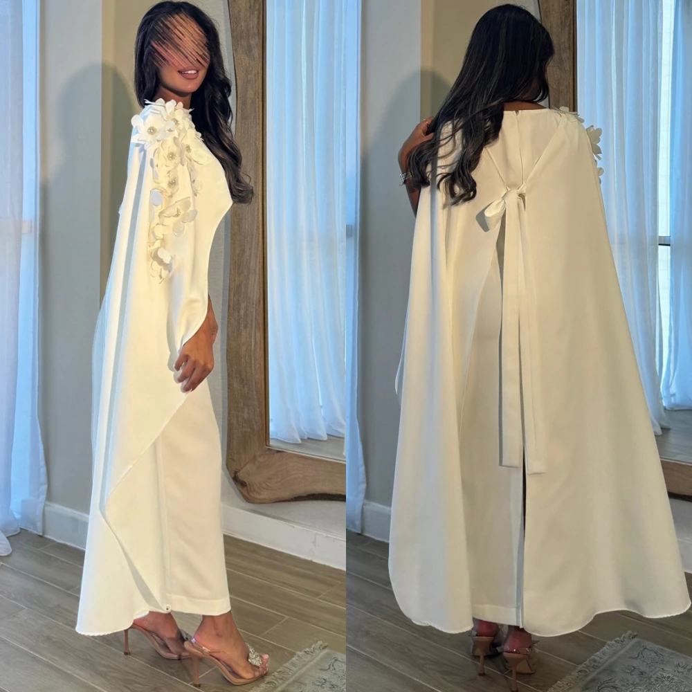 

Customized Exquisite Flowers Shawl Evening Dress High Quality Jersey Prom Dresses Delicate Boat Neck Special Occasion Gowns