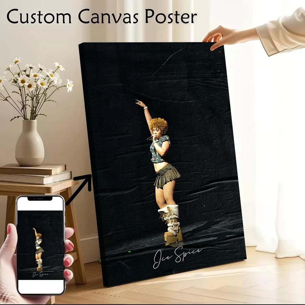 Ice Spice Performing on Stage Printed Canvas Wall Art Customizable Paintings Poster Perfect Gift for Home Decor Ornaments Mural