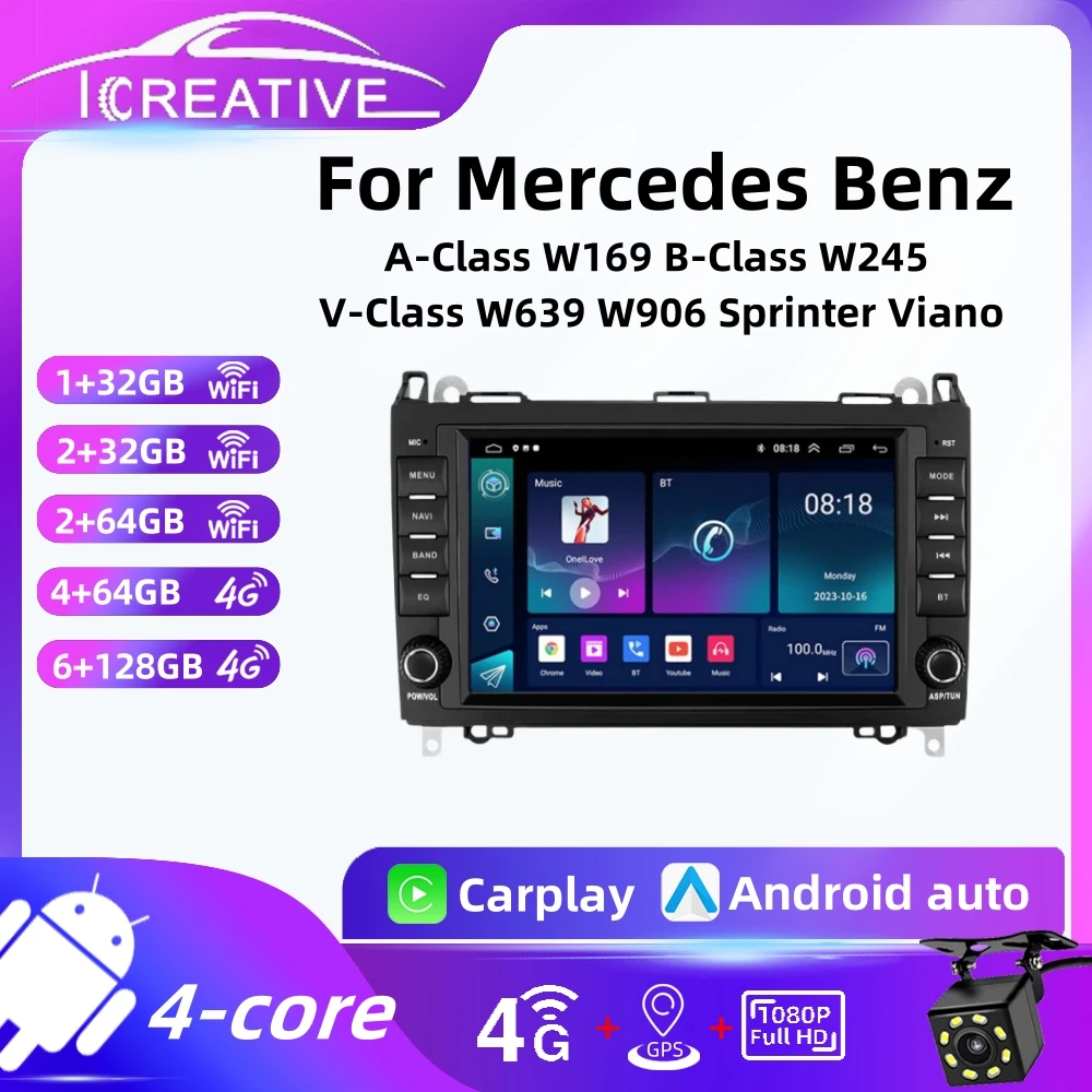 Android Car Radio For Mercedes Benz A-Class W169 B-Class W245 V-Class W639 W906 Sprinter Viano Carplay Multimedia Navigation GPS
