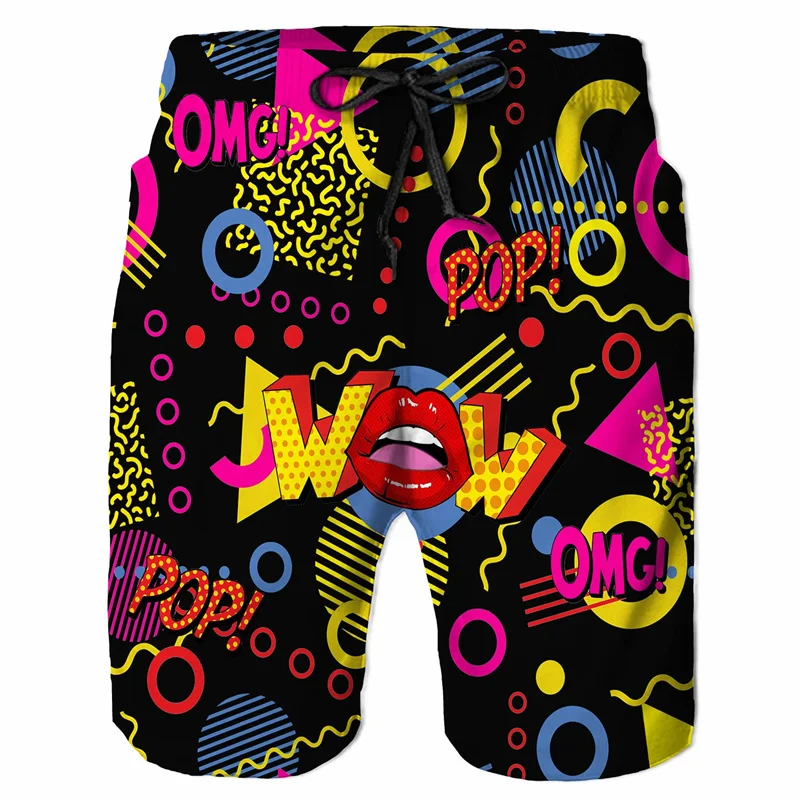 

Cartoon Music Colorful Graffiti Beach Shorts Men 3d Print Swim Trunks Summer Surf Board Shorts 80s 90s Street Short Men's Pants