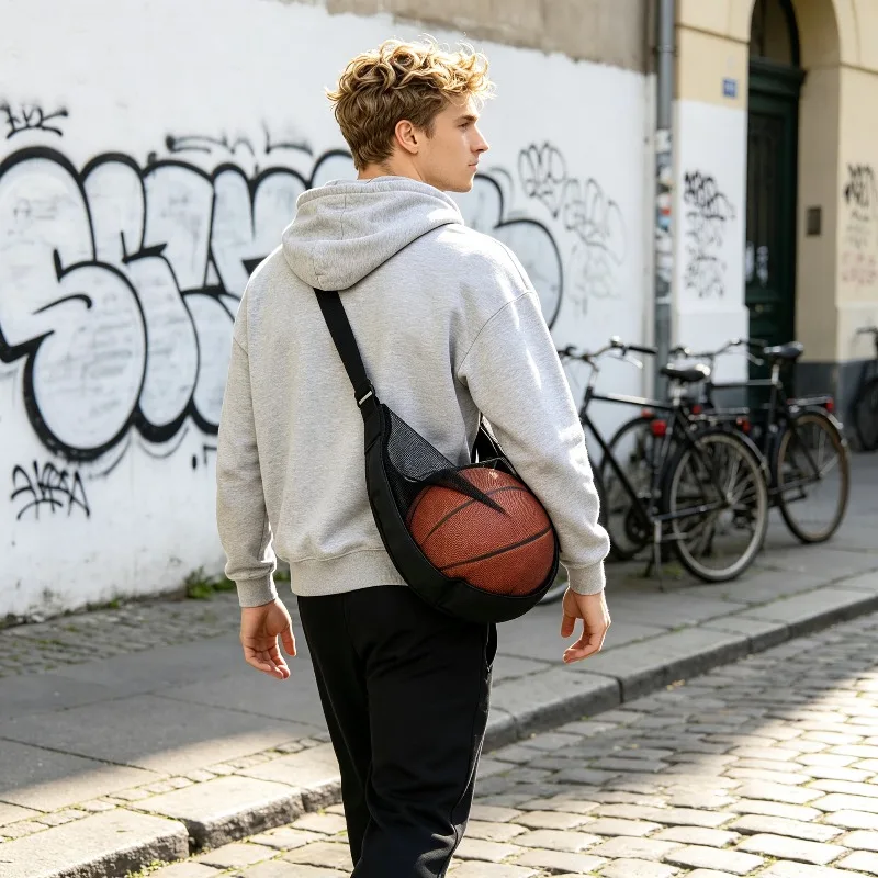 

Mesh Single Ball Bag Size 7 Basketball Bag Anti-Tear Basketball Soccer Volleyball Crossbody Carrier with Adjustable Strap Zipper