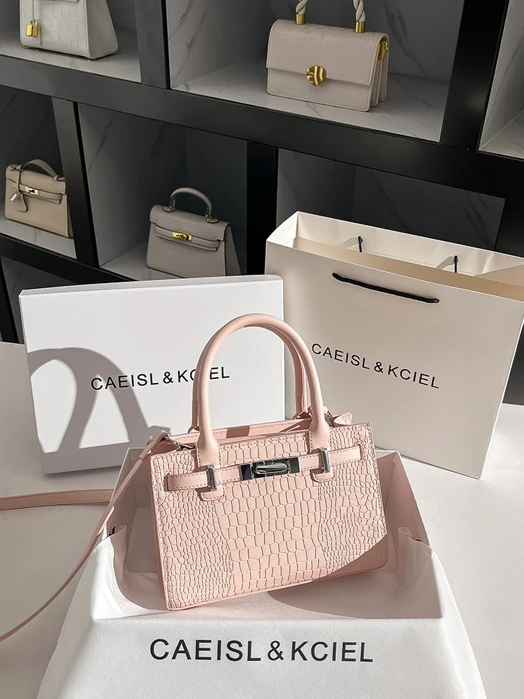

CAEISLKCIEL Women's Handbag Simple Ice Plum Pink Crocodile Pattern Bag Trendy Handbag Original Design Detachable Strap