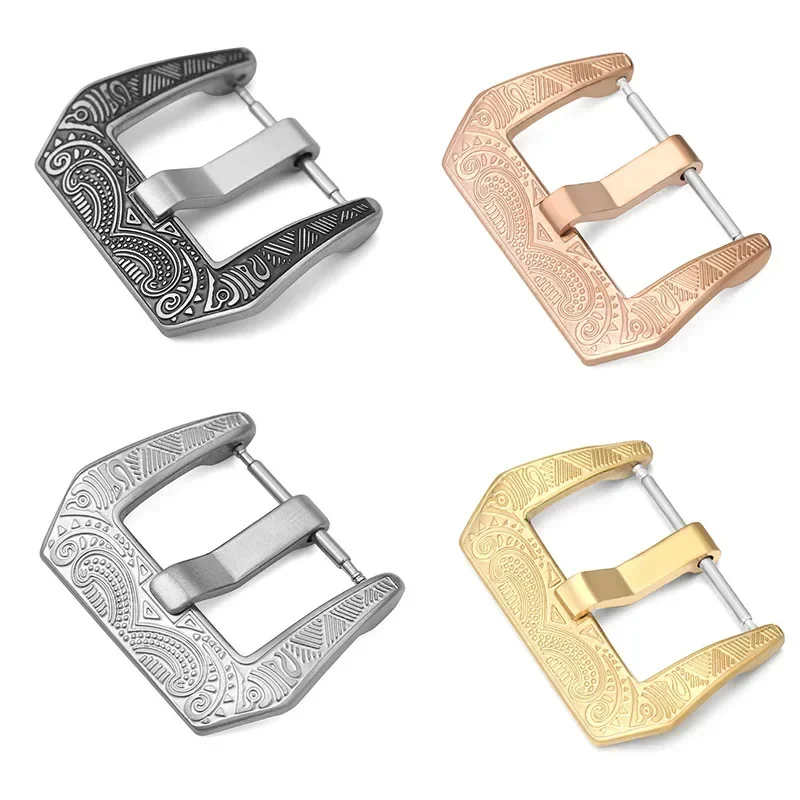 

18mm 20mm 22mm 24mm Stainless Steel Buckle Men Carving Clasp Metal Brushed Watch Strap Accessories Black Silver Gold Pin Buckle
