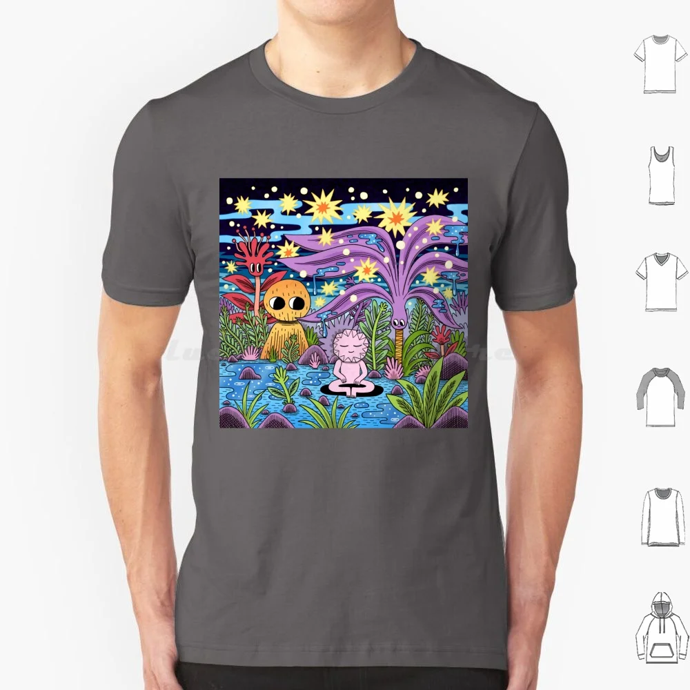 Meditation T Shirt Men Women Kids 6xl Meditation Peace Characters Stars Night Sky Sleepy Sleep Cute Pink Purple Cosmic Galaxy