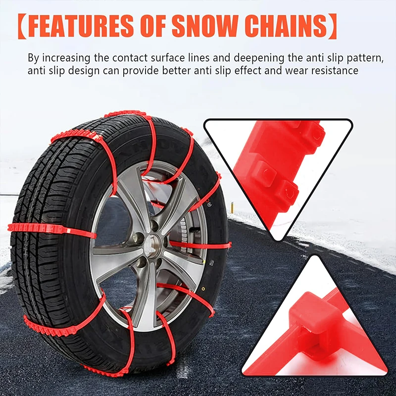 AAZRZRZ universal type 10 / set of red nylon material super grip snow tire chain, suitable for car vehicles SUV truck snow chain