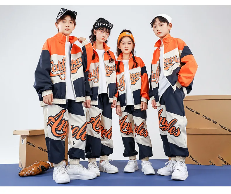 Jungen Hip Hop Baseball Jacke Street Dance Lose Hosen Mädchen Kontrast Mantel Jogger Kinder Jazz Sport Kleidung Sets Kind Streetwear – Detail 6