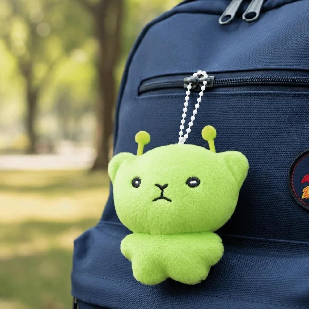 Cartoon-Plüsch-Rucksackanhänger, Mini-Handyband, Kawaii-Stil, süßer Stern-Alien-Katzen-Schlüsselanhänger, Taschendekoration – Detail 4